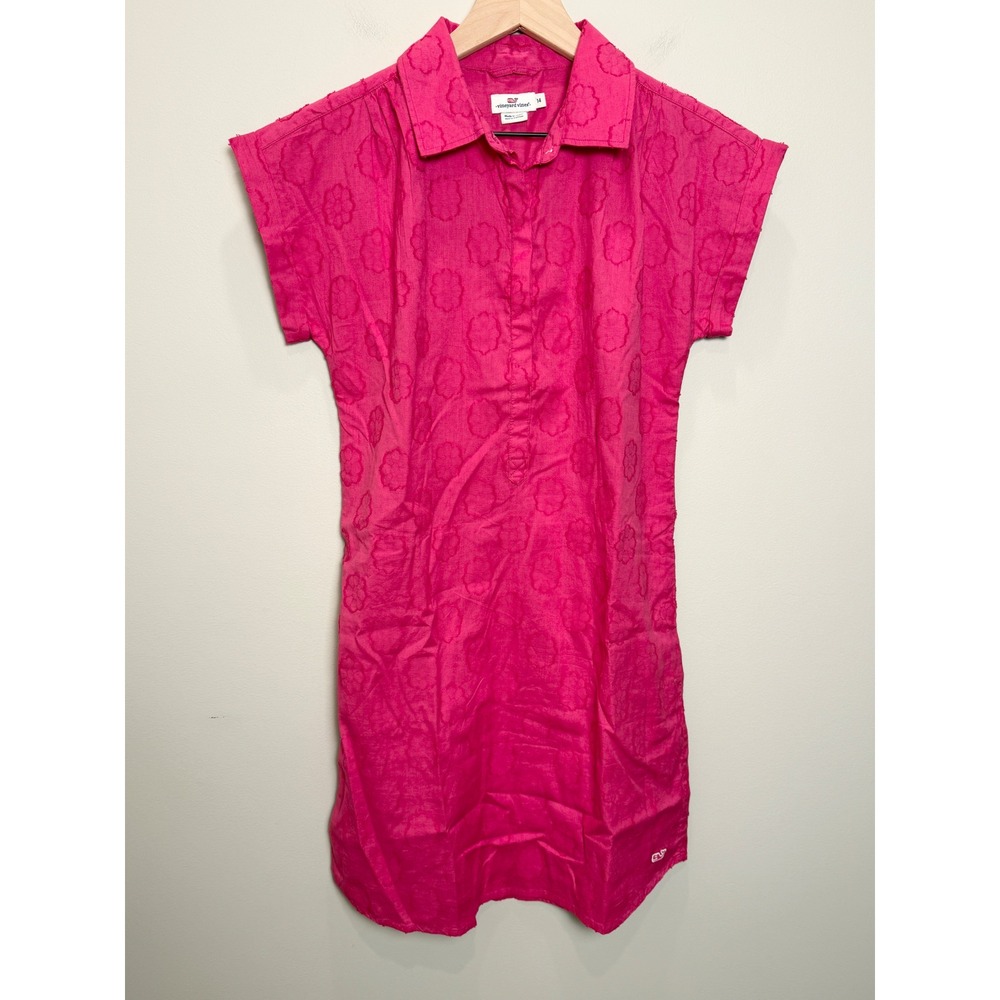 Vineyard Vines Girls 14 Pink Embroidered Floral Tunic Shirt Dress Popover Cotton